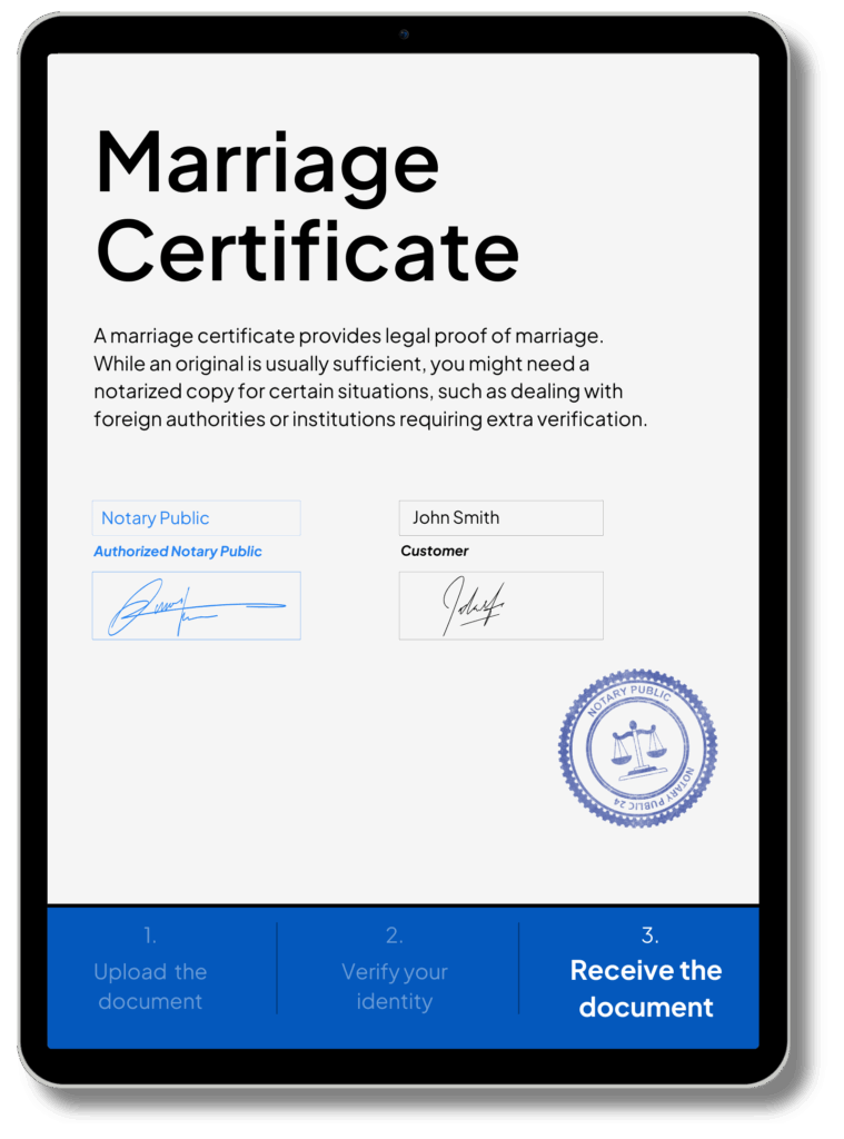 Notarización del Certificado de Matrimonio